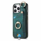 For iPhone 16 Pro Retro Skin-feel Ring Card Bag Phone Case with Hang Loop(Green) - 2