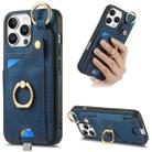 For iPhone 16 Pro Retro Skin-feel Ring Card Bag Phone Case with Hang Loop(Blue) - 1