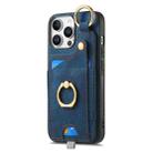 For iPhone 16 Pro Retro Skin-feel Ring Card Bag Phone Case with Hang Loop(Blue) - 2