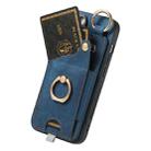 For iPhone 16 Pro Retro Skin-feel Ring Card Bag Phone Case with Hang Loop(Blue) - 3