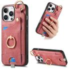 For iPhone 16 Pro Retro Skin-feel Ring Card Bag Phone Case with Hang Loop(Pink) - 1