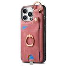 For iPhone 16 Pro Retro Skin-feel Ring Card Bag Phone Case with Hang Loop(Pink) - 2