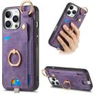 For iPhone 16 Pro Max Retro Skin-feel Ring Card Bag Phone Case with Hang Loop(Purple) - 1