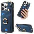 For iPhone 16 Pro Max Retro Skin-feel Ring Card Bag Phone Case with Hang Loop(Blue) - 1