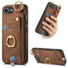 For iPhone 16e Retro Skin-feel Ring Card Bag Phone Case with Hang Loop(Brown) - 1
