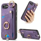 For iPhone 16e Retro Skin-feel Ring Card Bag Phone Case with Hang Loop(Purple) - 1