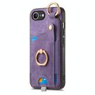 For iPhone 16e Retro Skin-feel Ring Card Bag Phone Case with Hang Loop(Purple) - 2