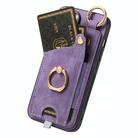 For iPhone 16e Retro Skin-feel Ring Card Bag Phone Case with Hang Loop(Purple) - 3