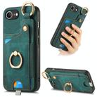 For iPhone 16e Retro Skin-feel Ring Card Bag Phone Case with Hang Loop(Green) - 1