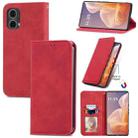 For Motorola Moto G85 Retro Skin Feel Magnetic Flip Leather Phone Case(Red) - 1