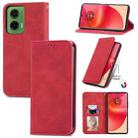 For Motorola Moto G35 Retro Skin Feel Magnetic Flip Leather Phone Case(Red) - 1