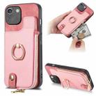 For iPhone 6 / 6s Cross Leather Ring Vertical Zipper Wallet Back Phone Case(Pink) - 1