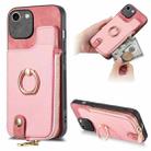 For iPhone 7 / 8 / SE 2022 Cross Leather Ring Vertical Zipper Wallet Back Phone Case(Pink) - 1