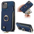 For iPhone 7/8 / SE 2022 Cross Leather Ring Vertical Zipper Wallet Back Phone Case(Blue) - 1