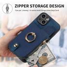 For iPhone 7 Plus / 8 Plus Cross Leather Ring Vertical Zipper Wallet Back Phone Case(Blue) - 6