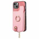 For iPhone X / XS Cross Leather Ring Vertical Zipper Wallet Back Phone Case(Pink) - 2