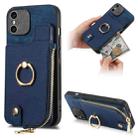 For iPhone X / XS Cross Leather Ring Vertical Zipper Wallet Back Phone Case(Blue) - 1