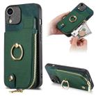 For iPhone XR Cross Leather Ring Vertical Zipper Wallet Back Phone Case(Green) - 1