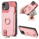 For iPhone XR Cross Leather Ring Vertical Zipper Wallet Back Phone Case(Pink) - 1
