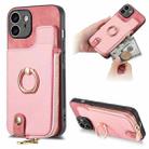 For iPhone 12 Cross Leather Ring Vertical Zipper Wallet Back Phone Case(Pink) - 1