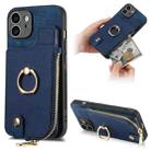 For iPhone 12 Cross Leather Ring Vertical Zipper Wallet Back Phone Case(Blue) - 1