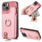 For iPhone 13 Cross Leather Ring Vertical Zipper Wallet Back Phone Case(Pink) - 1