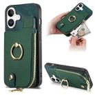 For iPhone 16 Plus Cross Leather Ring Vertical Zipper Wallet Back Phone Case(Green) - 1