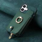 For iPhone 16 Plus Cross Leather Ring Vertical Zipper Wallet Back Phone Case(Green) - 2