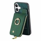 For iPhone 16 Plus Cross Leather Ring Vertical Zipper Wallet Back Phone Case(Green) - 3