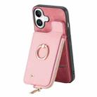 For iPhone 16 Plus Cross Leather Ring Vertical Zipper Wallet Back Phone Case(Pink) - 3