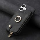 For iPhone 16 Plus Cross Leather Ring Vertical Zipper Wallet Back Phone Case(Black) - 2