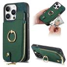 For iPhone 16 Pro Cross Leather Ring Vertical Zipper Wallet Back Phone Case(Green) - 1