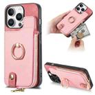 For iPhone 16 Pro Cross Leather Ring Vertical Zipper Wallet Back Phone Case(Pink) - 1