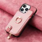 For iPhone 16 Pro Cross Leather Ring Vertical Zipper Wallet Back Phone Case(Pink) - 2