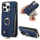 For iPhone 16 Pro Cross Leather Ring Vertical Zipper Wallet Back Phone Case(Blue) - 1