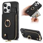 For iPhone 16 Pro Cross Leather Ring Vertical Zipper Wallet Back Phone Case(Black) - 1