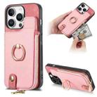 For iPhone 16 Pro Max Cross Leather Ring Vertical Zipper Wallet Back Phone Case(Pink) - 1