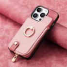 For iPhone 16 Pro Max Cross Leather Ring Vertical Zipper Wallet Back Phone Case(Pink) - 2