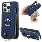 For iPhone 16 Pro Max Cross Leather Ring Vertical Zipper Wallet Back Phone Case(Blue) - 1