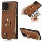 For Samsung Galaxy A12 5G Cross Leather Ring Vertical Zipper Wallet Back Phone Case(Brown) - 1