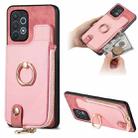 For Samsung Galaxy A52 5G Cross Leather Ring Vertical Zipper Wallet Back Phone Case(Pink) - 1