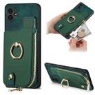 For Samsung Galaxy A04 4G Cross Leather Ring Vertical Zipper Wallet Back Phone Case(Green) - 1