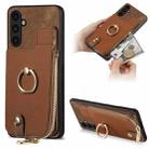 For Samsung Galaxy A14 4G/5G Cross Leather Ring Vertical Zipper Wallet Back Phone Case(Brown) - 1