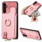 For Samsung Galaxy A34 5G Cross Leather Ring Vertical Zipper Wallet Back Phone Case(Pink) - 1