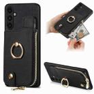For Samsung Galaxy A34 5G Cross Leather Ring Vertical Zipper Wallet Back Phone Case(Blue) - 1