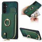 For Samsung Galaxy A05s Cross Leather Ring Vertical Zipper Wallet Back Phone Case(Green) - 1