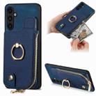 For Samsung Galaxy S23 FE 5G Cross Leather Ring Vertical Zipper Wallet Back Phone Case(Purple) - 1