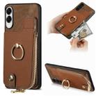 For Samsung Galaxy S25 Edge 5G Cross Leather Ring Vertical Zipper Wallet Back Phone Case(Brown) - 1