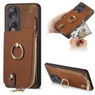 For Honor 90 Cross Leather Ring Vertical Zipper Wallet Back Phone Case(Brown) - 1