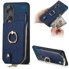 For Honor 90 Cross Leather Ring Vertical Zipper Wallet Back Phone Case(Blue) - 1